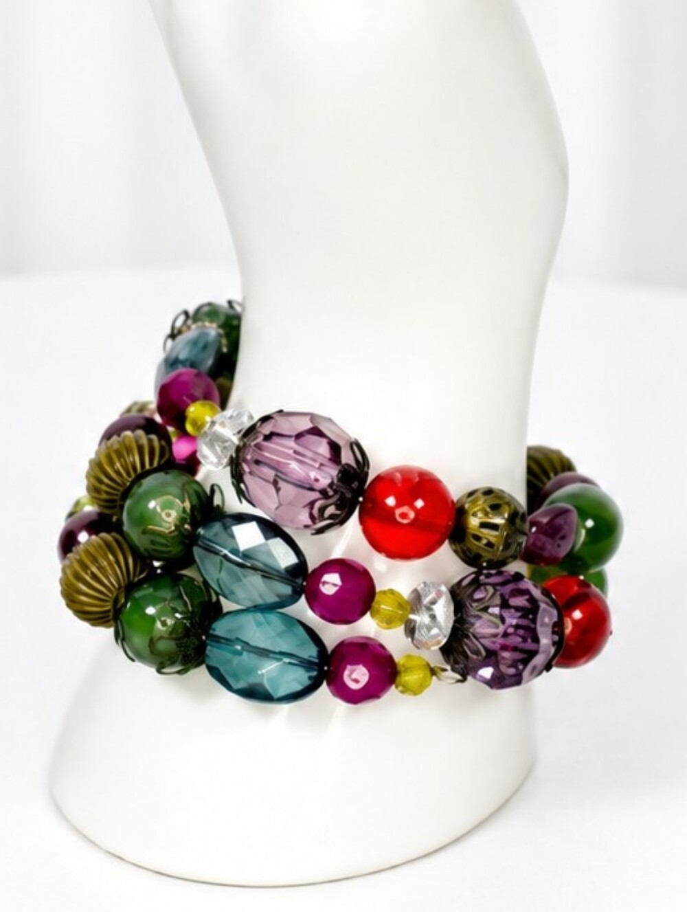 💎Chunky Beaded Stretch Bracelet Multicolor Glass Boho Statement EUC